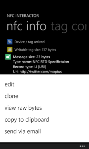 Context menu in NFC interactor